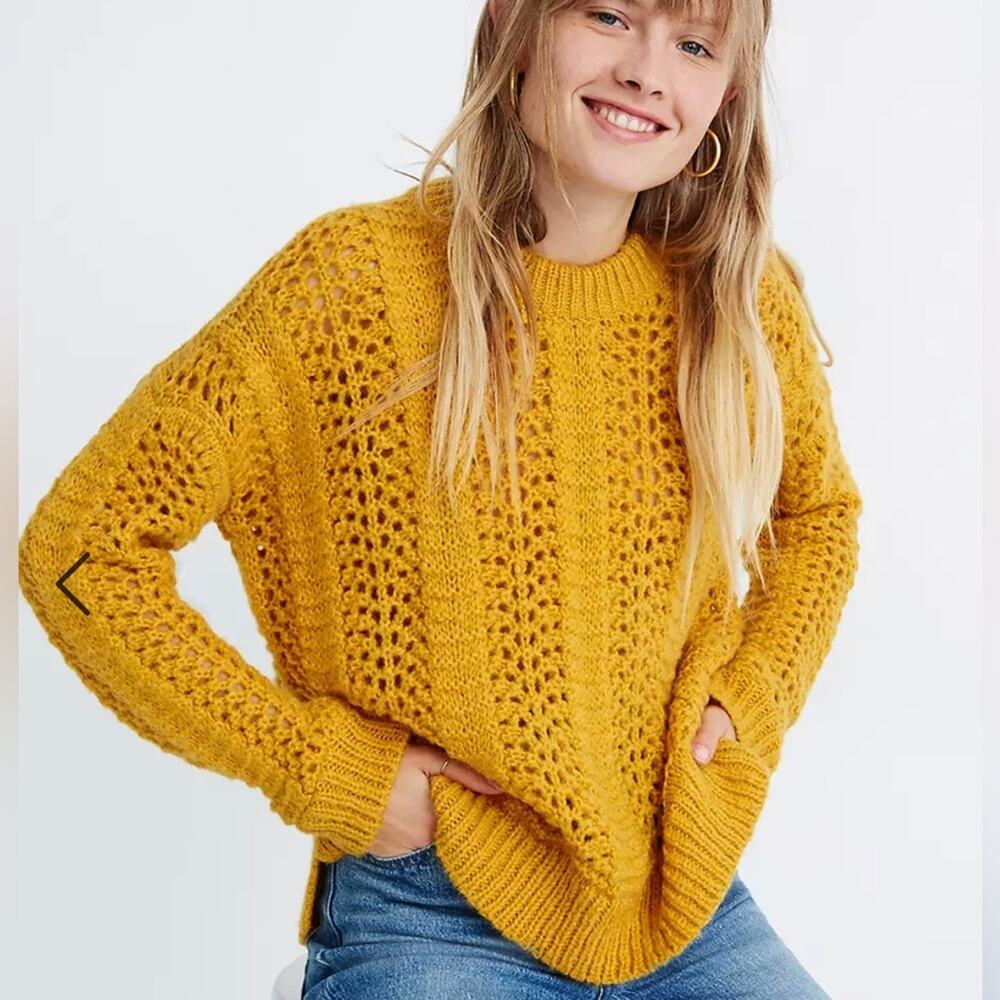 Madewell Windemere Tan Pointelle Pullover Sweater size XS